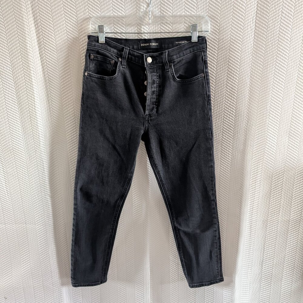 Denim Forum The Yoko High Rise Slim Crop Black Jeans Button Fly Size 26 Denim